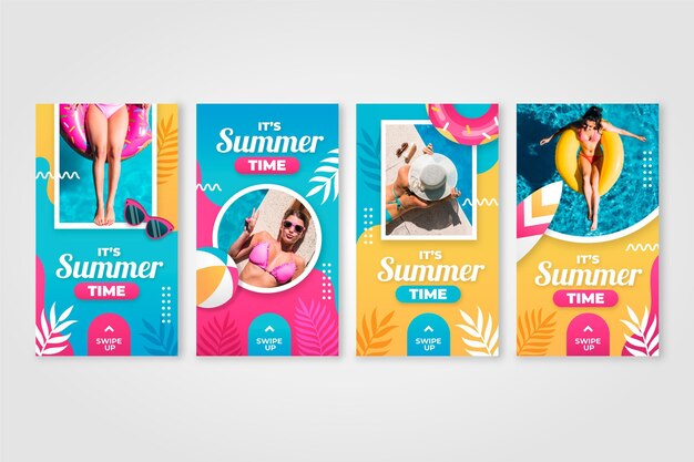 Coleção de histórias de instagram plana de verão com foto