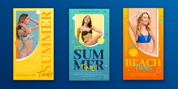Coleção de histórias de instagram plana de verão com foto