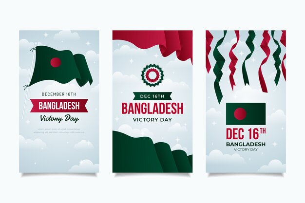 Coleção de histórias de mídia social do dia da vitória do Gradient Bangladesh