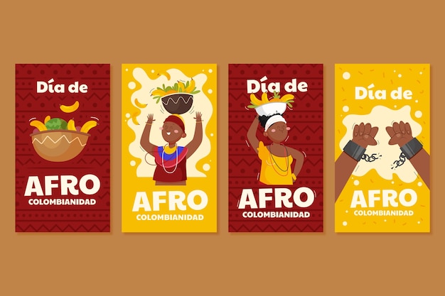 Vetor grátis coleção de histórias do instagram de afrocolombianidad plana