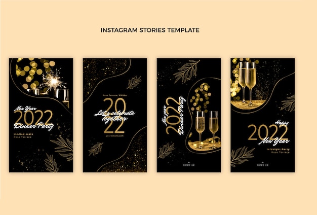 Coleção de histórias do instagram de ano novo desenhada à mão