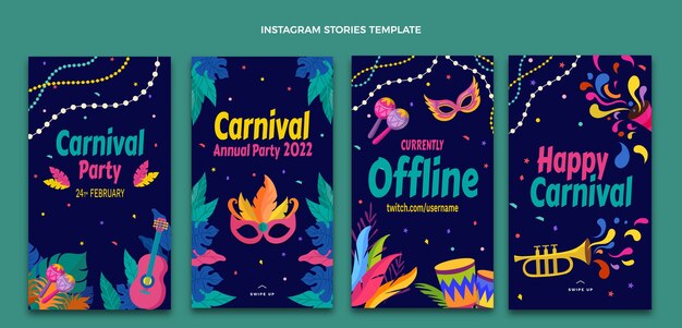 Coleção de histórias do Instagram de carnaval plana