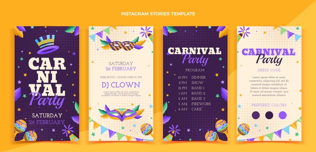 Vetor grátis coleção de histórias do instagram de carnaval plana