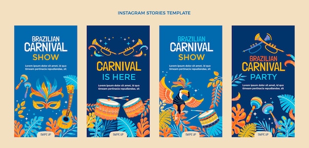 Coleção de histórias do instagram de carnaval plana