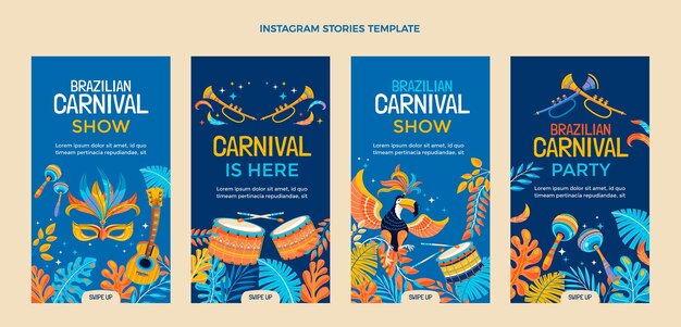 Coleção de histórias do Instagram de carnaval plana