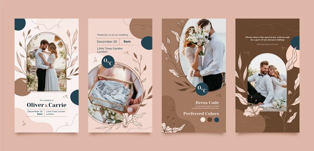 Coleção de histórias do instagram de casamento e casamento