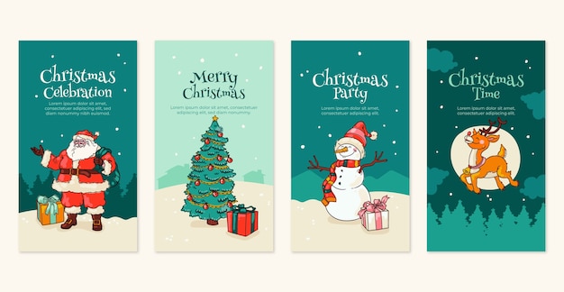 Vetor grátis coleção de histórias do instagram de celebração da temporada de natal