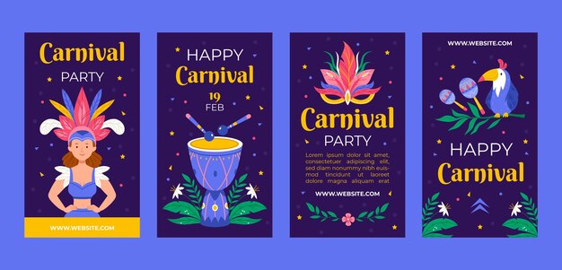 Coleção de histórias do instagram de celebração de carnaval