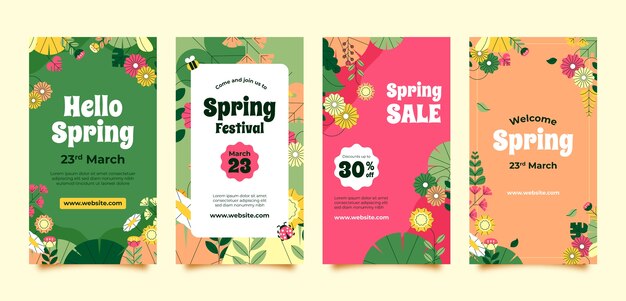 Coleção de histórias do instagram de celebração de primavera plana