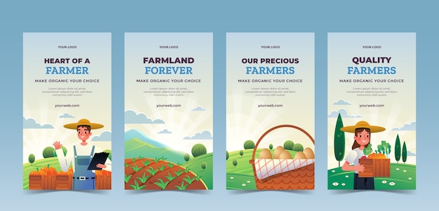 Coleção de histórias do instagram de celebração do dia do fazendeiro gradiente
