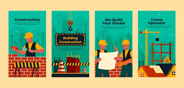 Coleção de histórias do instagram de construção plana