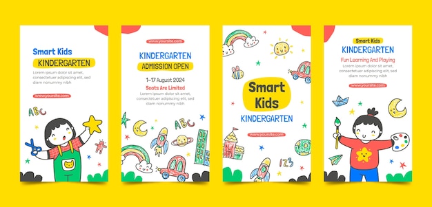 Coleção de histórias do instagram de creche desenhada à mão