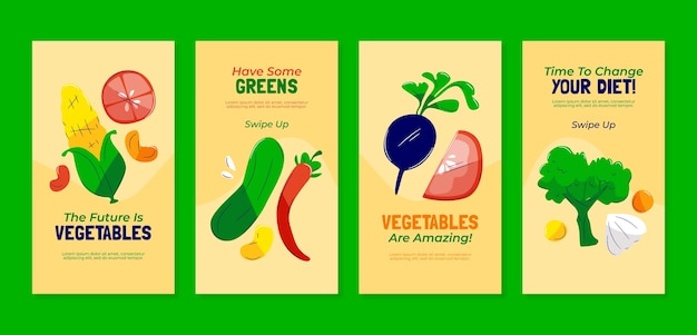 Coleção de histórias do instagram de design plano do dia mundial do vegetariano