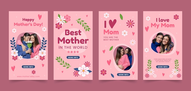 Coleção de histórias do instagram de dia das mães plana