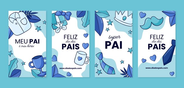 Coleção de histórias do instagram de dia dos pais desenhada à mão