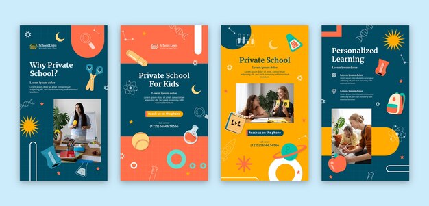 Coleção de histórias do instagram de educação de escola particular