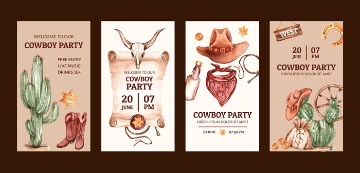 Vetor grátis coleção de histórias do instagram de evento de festa de cowboy