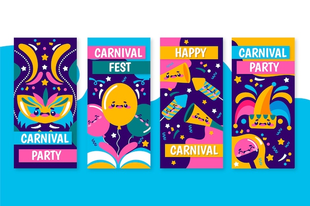 Coleção de histórias do instagram de festa de carnaval