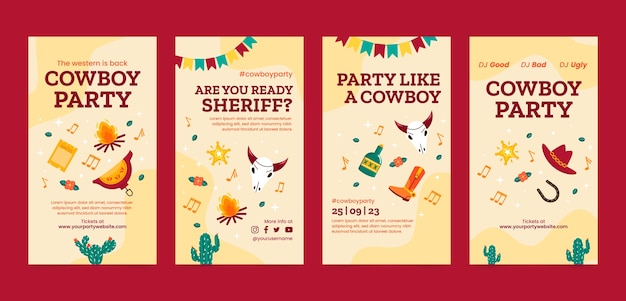 Coleção de histórias do instagram de festa de cowboy plana