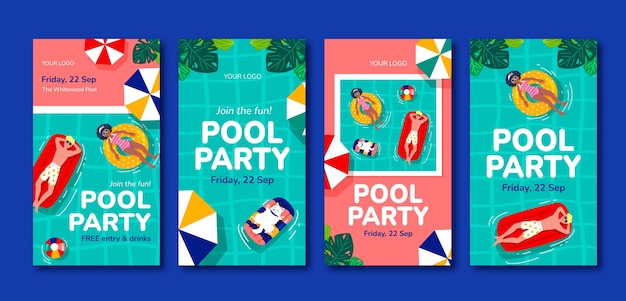 Coleção de histórias do instagram de festa na piscina plana