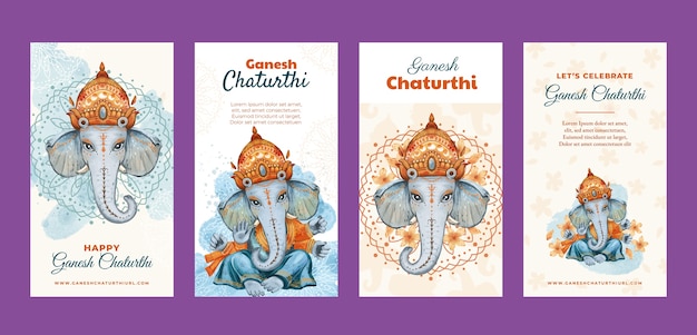 Vetor grátis coleção de histórias do instagram de ganesh chaturthi plana