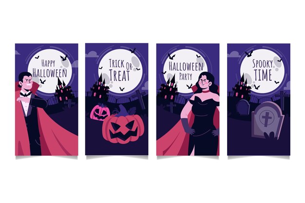 Coleção de histórias do Instagram de Halloween desenhada à mão