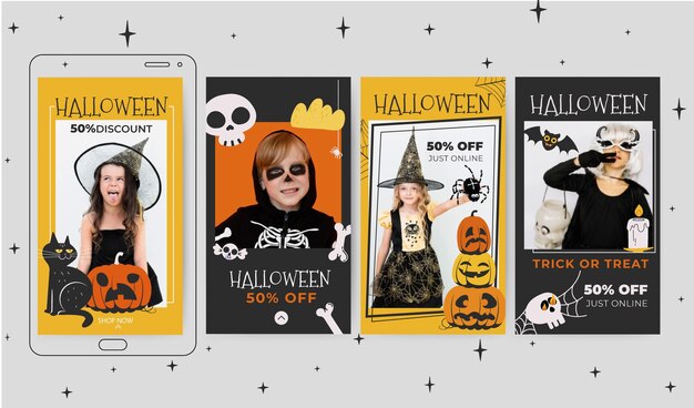 Coleção de histórias do Instagram de Halloween desenhada à mão