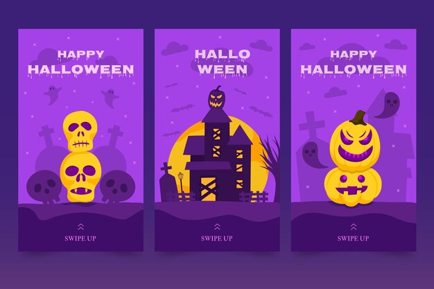 Coleção de histórias do Instagram de Halloween desenhada à mão
