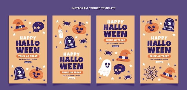 Coleção de histórias do Instagram de Halloween desenhada à mão