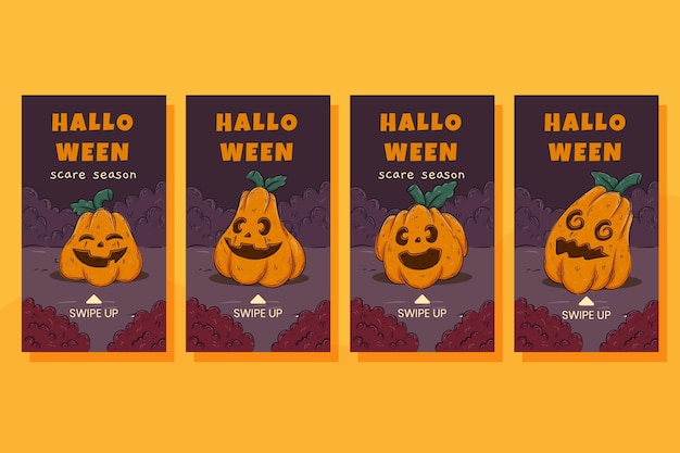 Coleção de histórias do instagram de halloween desenhada à mão