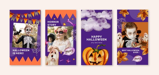 Coleção de histórias do Instagram de Halloween em aquarela