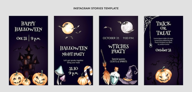 Coleção de histórias do Instagram de Halloween em aquarela