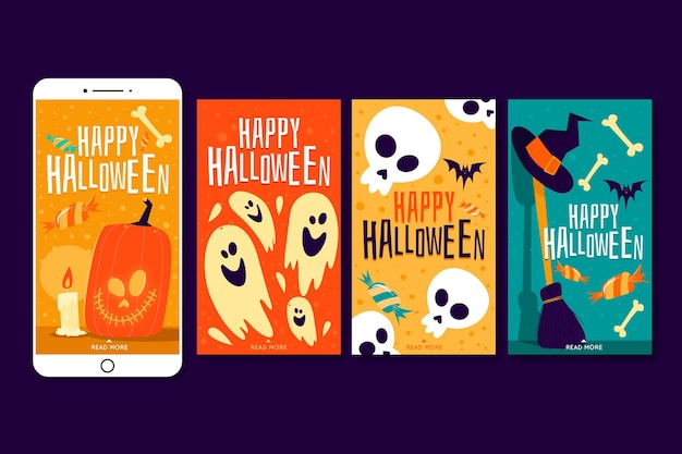 Vetor grátis coleção de histórias do instagram de halloween