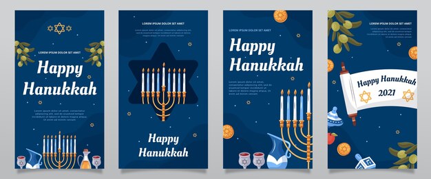 Vetor grátis coleção de histórias do instagram de hanukkah desenhada à mão