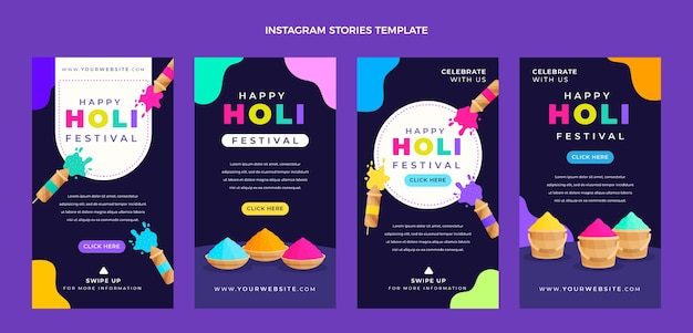 Vetor grátis coleção de histórias do instagram de holi desenhada à mão