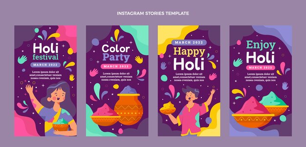 Coleção de histórias do instagram de holi plana