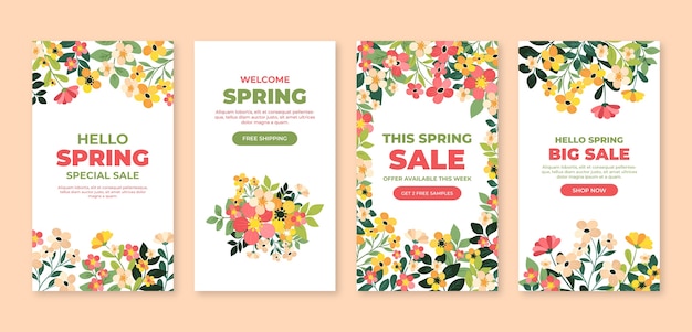 Coleção de histórias do instagram de primavera floral plana