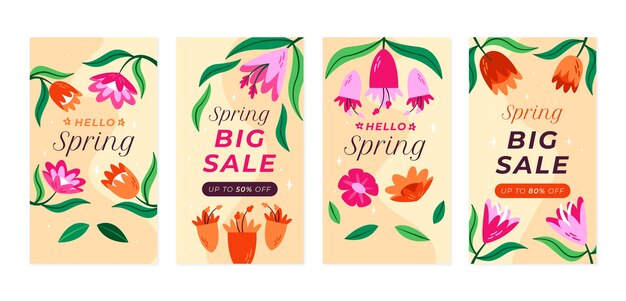 Coleção de histórias do instagram de primavera floral plana