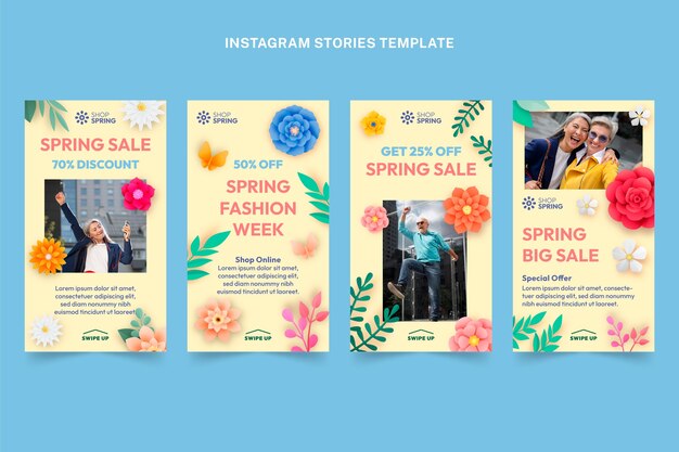 Coleção de histórias do instagram de primavera gradiente