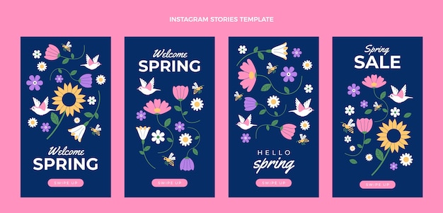 Coleção de histórias do instagram de primavera plana