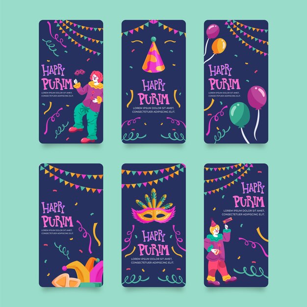 Coleção de histórias do instagram de purim plana
