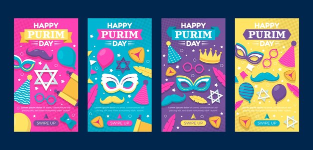 Coleção de histórias do instagram de purim plana