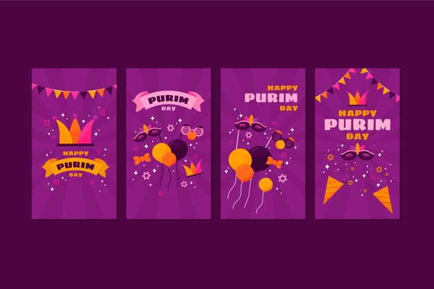 Coleção de histórias do instagram de purim plana