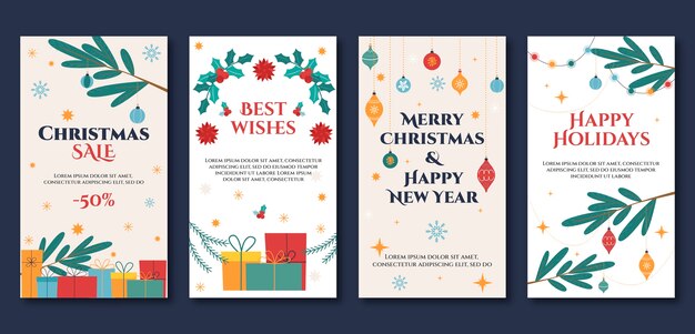 Coleção de histórias do instagram de temporada de natal plana