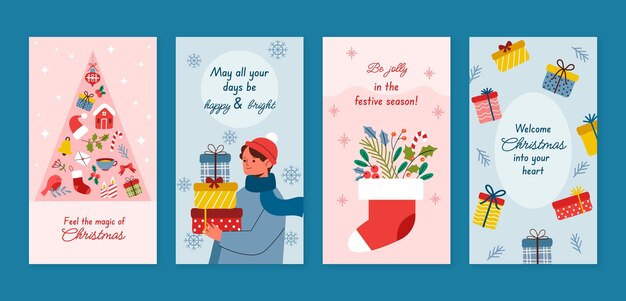 Coleção de histórias do instagram de temporada de natal plana