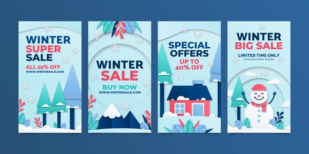 Vetor grátis coleção de histórias do instagram de venda de temporada de inverno