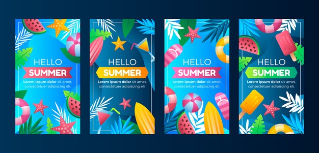 Coleção de histórias do instagram de verão gradiente