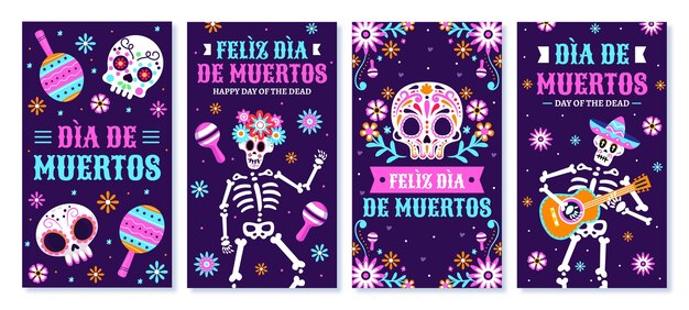 Coleção de histórias do instagram desenhada à mão com diâmetros planos