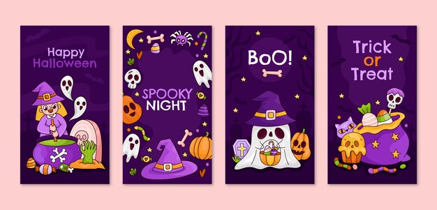 Coleção de histórias do instagram desenhadas à mão para a celebração da temporada de halloween