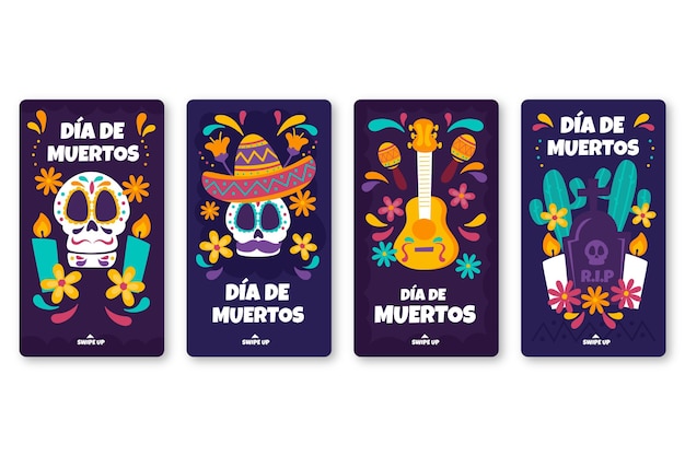 Vetor grátis coleção de histórias do instagram dia de muertos